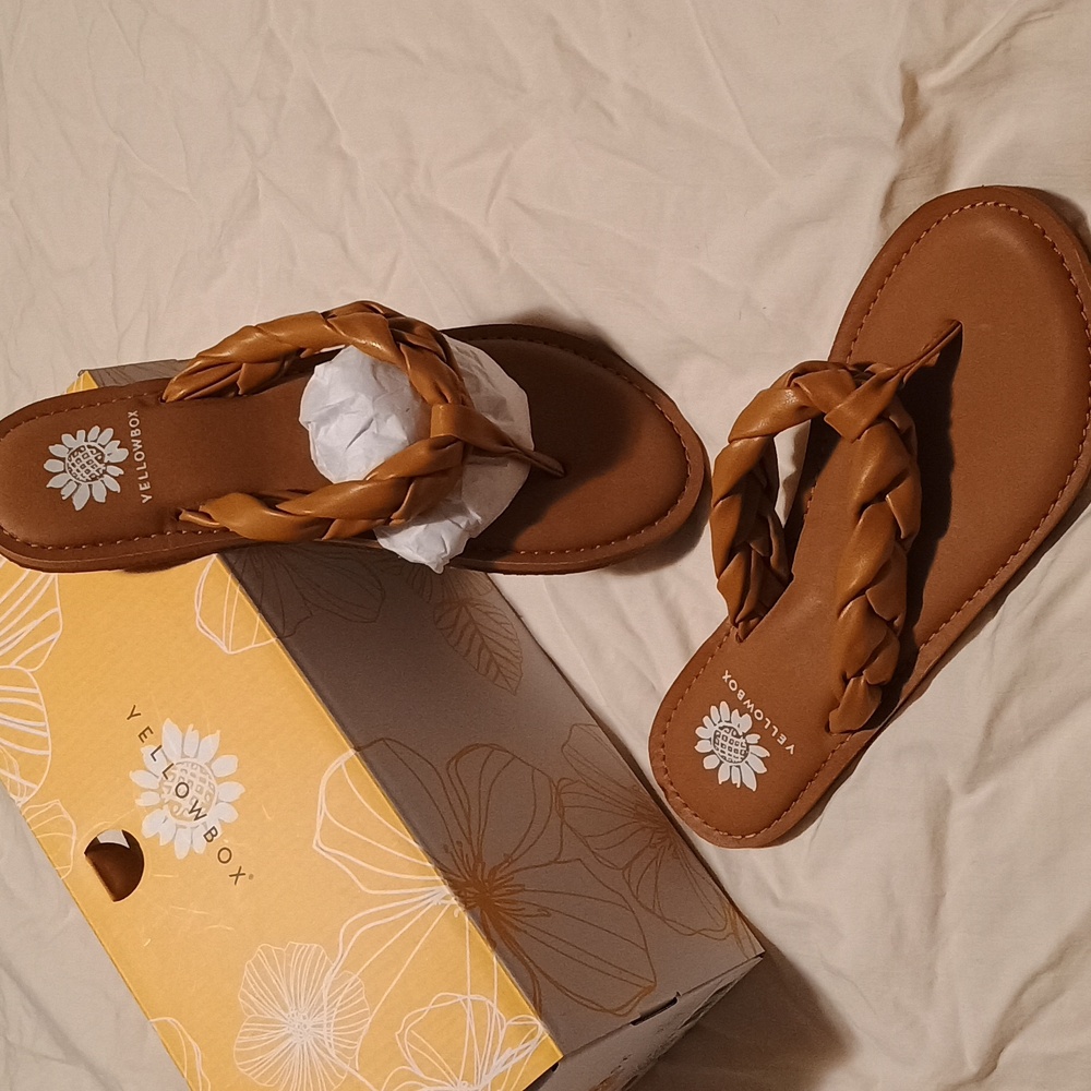 Yellow Box Braided Thong Sandals in Camel Brown